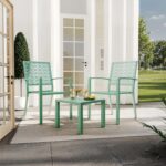 GAOMON 3 Piece Patio Bistro Set, Outdoor Patio Furniture Set with Coffee Table, Conversation Sets for Apartment Balcony, Backyard, Porch, Mint Green - Image 8