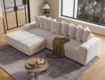 ohllob 110" Modular Sectional Sofa, L Shaped Couch with Chaise Lounge, Fluffy Corduroy Cloud Couch with Deep Seat for Living Room (Beige) - Image 9