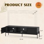 WLIVE TV Stand for 65 Inch TV, Mid Century Modern Entainment Center with 2 Storage Cabinets & Open Shelf, TV Console Table Media with Metal Legs for Living Room, Bedroom, Black - Image 4