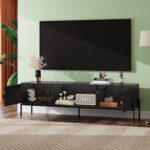 WLIVE TV Stand for 65 Inch TV, Mid Century Modern Entainment Center with 2 Storage Cabinets & Open Shelf, TV Console Table Media with Metal Legs for Living Room, Bedroom, Black - Image 10