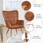 Yaheetech Accent Chairs, Large PU Leather High-Back Chair w/Metal Legs, Pottery Barn Style Living Room Chairs for Bedroom/Home Office, Camel - Image 5