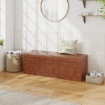 Sweetcrispy 43 Inches Folding Ottoman with Storage Bench, Foot Rest Stool, End of Bed Storage Bench Upholstered, Load 660 lbs, for Living Room, Synthetic Leather, Brown - Image 5