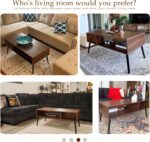 HAIOOU Coffee Table, Mid Century Modern Center Table for Living Room with Storage, Walnut Tea Table with Drawer, Open Storage Shelf, Floor-Anti-Scratching Pine Leg for Home, Office(Dark Brown) | Center Table, Living Room, Storage, Tea Table, Drawer, Open Storage Shelf - Image 5