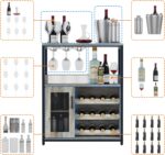 GAOMON 3-Tier Wine Bar Cabinet with Adjustable Removable Wine Rack, Modern Liquor Sideboard with Glass Holder and Mesh Door, Freestanding Storage Cabinet for Dining Room Kitchen Home Bar, Grey - Image 6