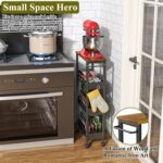 Utility Slim Storage Cart, 4 Tier Small Rolling Kitchen Laundry Room Cart with Wood Top, Metal Narrow Bathroom Storage Cabinet Mobile Shelf Unit Organizer Trolley with Handle for Narrow Space - Image 4