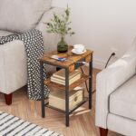 HOOBRO Side Table with Charging Station and USB Port, Small End Table for Small Space, 3-Tier Nightstand with Adjustable Shelf, for Living Room, Bedroom and Balcony, Rustic Brown BF112BZ01 - Image 6