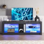 Bestier LED Gaming TV Stand for 55 Inch TV, Entertainment Center with Adjustable Glass Shelves, Modern TV Console for Living Room & Bedroom, Black Marble - Image 7