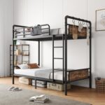Jocoevol Metal Bunk Bed Twin Over Twin, Industrial Bunkbeds Heavy Duty Bed with Safety Guard Rails and Space-Saving Design, Steel Bed for School, Bedroom (Vintage Brown) - Image 9