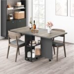 IDEALHOUSE FoldingTable, Drop Leaf Dining Table with 6 Wheels and 2-Layer Storage Shelf, Space Saving Table for Small Spaces (Slate Oak, 50.1" D x 31.4" W x 29.5" H) - Image 5