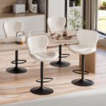 Shintenchi Bar Stools Set of 4 Modern Swivel Bar Chairs, Counter Height Faux Leather Metal Barstools, Upholstered Island Chairs with Back and Footrest, Beige - Image 2