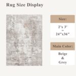 2x3 Washable Non-Slip Area Rug - Soft Low Pile Throw Rug for Kitchen Entryway Bedroom - Modern Indoor Door Mat with Rubber Backing (Beige Grey) - Image 3
