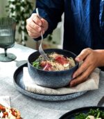 S&Q'S CERAMICS Cereal Bowls - 36 Ounce, Japanese Noodle Bowl Set, Ceramic Bowls for Kitchen, Breakfast, Oatmeal, Microwave and Dishwasher Safe, [Set of 4], Dark Blue - Image 5