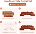 MAXYOYO 129.5" Modular Sectional Sofa Couch, U Shaped Modern Cloud Couch with 2 Ottomans, Sofa in A Box, Tufted 6-Seat Boneless Sleeper Chair for Living Room, No Assembly Required, Orange - Image 5