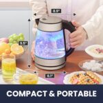 Elite Gourmet EKT-602 Electric BPA-Free Glass Kettle, Cordless 360° Base, Stylish Blue LED Interior, Handy Auto Shut-Off Function – Quickly Boil Water For Tea & More - Image 7