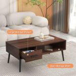 HAIOOU Coffee Table, Mid Century Modern Center Table for Living Room with Storage, Walnut Tea Table with Drawer, Open Storage Shelf, Floor-Anti-Scratching Pine Leg for Home, Office(Dark Brown) | Center Table, Living Room, Storage, Tea Table, Drawer, Open Storage Shelf - Image 6