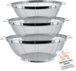 U.S. Kitchen Supply Set of 3 Stainless Steel Colander Strainers Net Baskets 5, 4, & 3-Quart - Colander with Handles & Resting Base - Stainless Steel Sieve, Mesh Strainers and Colanders for Kitchen - Image 2