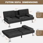 Homall Futon Sofa Bed, Futon Couch with Removable Armrests, Adjustable Recliner Sleeper Sofa Bed with Dual Cup Holders for Living Room, Apartment, Office (Fabric, Black) - Image 3