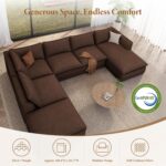 Vesgantti 141.7" Oversized Boneless Sectional Couch, Modern 7 Seater Modular Sofa with Chaise & Ottoman, Deep Seat Corduroy Cloud Couches for Living Room, No Assembly Required, Dark Brown - Image 5