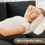 JAMFLY Convertible Sectional Couches for Living Room, L-Shaped Couch 3 Seat Sectional Sofa Set with Corduroy Fabric and Movable Ottoman Small Couch for Apartments, Office(Black) - Image 5