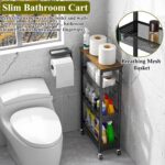 Utility Slim Storage Cart, 4 Tier Small Rolling Kitchen Laundry Room Cart with Wood Top, Metal Narrow Bathroom Storage Cabinet Mobile Shelf Unit Organizer Trolley with Handle for Narrow Space - Image 6