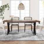 Tribesigns Farmhouse Dining Table for 6 People, 70.8-Inch Rectangular Wood Dining Table, Rustic Kitchen Table with Heavy Duty Metal Legs for Dining Room - Image 8