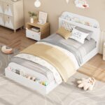 Garvee Twin Bed Frame with Headboard & Footboard – Low Platform Kids Bed, Wooden Twin-Floor Design, Noise-Free, No Box Spring Needed, White - Image 7