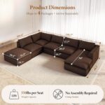 Vesgantti 141.7" Oversized Boneless Sectional Couch, Modern 7 Seater Modular Sofa with Chaise & Ottoman, Deep Seat Corduroy Cloud Couches for Living Room, No Assembly Required, Dark Brown - Image 3
