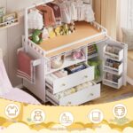 PAKASEPT Baby Changing Table, Infant Diaper Changing Station with Wheels & Wide Table Top & Clothes Rail, Baby Changing Table with Two Drawers and Cabinet for Nursery and Kids - Image 6
