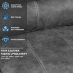 Ribilake 80 Inch Dark Grey Faux Leather Sofa Couch - Wide Armrests with 2 Pillows, Deep Seats, Contrast Stitching, 3 Seater Leather Couches for Living Room, Bedroom, Apartment - Image 9