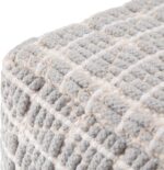 SIMPLIHOME Noreen Square Pouf - 18 inch Wide Upholstered Handwoven Cotton Ottoman in Light Blue and White, Boho Footstool or Extra Seating for Living Room with Polystyrene Filling, Assembled - Image 8