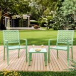 GAOMON 3 Piece Patio Bistro Set, Outdoor Patio Furniture Set with Coffee Table, Conversation Sets for Apartment Balcony, Backyard, Porch, Mint Green - Image 3