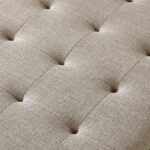 24KF Large Square Upholstered Tufted Linen Ottoman Coffee Table, Large Footrest Ottoman with Solid Wood Shelf-Linen - Image 6