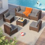 Qsun 7 Pieces Patio Furniture Set, Outdoor Sectional Rattan Sofa Set, Wicker Patio Conversation Set with Cushions and Glass Coffee Table, for Balcony, Porch, Garden, Grey - Image 6