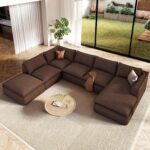 Vesgantti 141.7" Oversized Boneless Sectional Couch, Modern 7 Seater Modular Sofa with Chaise & Ottoman, Deep Seat Corduroy Cloud Couches for Living Room, No Assembly Required, Dark Brown - Image 2
