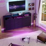 Dresser for Bedroom Black Bedroom Dresser with LED Lights and Charging Station, 12 Long Fabric Drawers Dressers, Vertical Chest of Drawers Storage Organizer TV Stand for up to 65" TV for Living Room - Image 3