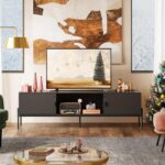 WLIVE TV Stand for 65 Inch TV, Mid Century Modern Entainment Center with 2 Storage Cabinets & Open Shelf, TV Console Table Media with Metal Legs for Living Room, Bedroom, Black - Image 9