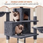Yaheetech 76.5in Multi-Level Large Cat Tree, Big Cat Tower with 3 Condos, Cozy Plush Perches, 9 Sisal Scratching Posts and Ladder, Activity Center for Large Kitties, Dark Gray - Image 6