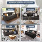 Ribilake 80 Inch Dark Grey Faux Leather Sofa Couch - Wide Armrests with 2 Pillows, Deep Seats, Contrast Stitching, 3 Seater Leather Couches for Living Room, Bedroom, Apartment - Image 5