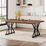 Tribesigns Farmhouse Dining Table for 6 People, 70.8-Inch Rectangular Wood Dining Table, Rustic Kitchen Table with Heavy Duty Metal Legs for Dining Room - Image 4