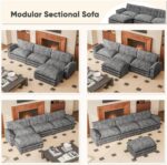Furniwell 119" Modular Couch 3-Seat Sofa with Reversible Ottoman, Cloud Couch L Shaped Sofa with Deep Seat, Chenille Sectional Couches for Living Room - Image 4