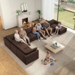 Vesgantti 141.7" Oversized Boneless Sectional Couch, Modern 7 Seater Modular Sofa with Chaise & Ottoman, Deep Seat Corduroy Cloud Couches for Living Room, No Assembly Required, Dark Brown - Image 4