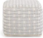 SIMPLIHOME Noreen Square Pouf - 18 inch Wide Upholstered Handwoven Cotton Ottoman in Light Blue and White, Boho Footstool or Extra Seating for Living Room with Polystyrene Filling, Assembled - Image 5