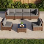 Qsun 7 Pieces Patio Furniture Set, Outdoor Sectional Rattan Sofa Set, Wicker Patio Conversation Set with Cushions and Glass Coffee Table, for Balcony, Porch, Garden, Grey - Image 10