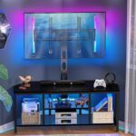 Corner TV Stand with Mount LED - Universal TV Mount Stand for 32-65" TV, Height Adjustable Swivel TV Console Wood & Steel Entertainment Center with Mount, Cabinet, Power Outlet, Colorful Light, Black - Image 9
