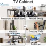 Corner TV Stand with Mount LED - Universal TV Mount Stand for 32-65" TV, Height Adjustable Swivel TV Console Wood & Steel Entertainment Center with Mount, Cabinet, Power Outlet, Colorful Light, Black - Image 10
