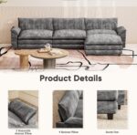 Furniwell 119" Modular Couch 3-Seat Sofa with Reversible Ottoman, Cloud Couch L Shaped Sofa with Deep Seat, Chenille Sectional Couches for Living Room - Image 6