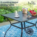 PHI VILLA Patio Table and Chairs Dining Set with Umbrella for 4, Outdoor Dining Set with 4 Swivel Patio Chairs, 1 Square Metal Dining Table and 10ft Navy Blue Large Patio Umbrella (No Umbrella Base) - Image 6