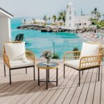 GAOMON 3 Pieces Outdoor Patio Furniture Set with Table, All Weather Rattan Chair Parlor Set, 2 Cushioned Wicker Chairs and Glass Coffee Round Table for Porch Backyard Lawn Poolside Deck, Beige - Image 4
