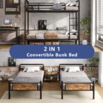 Jocoevol Metal Bunk Bed Twin Over Twin, Industrial Bunkbeds Heavy Duty Bed with Safety Guard Rails and Space-Saving Design, Steel Bed for School, Bedroom (Vintage Brown) - Image 4