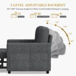 DWVO 55" Convertible Sofa Bed, 3-in-1 Sleeper Sofa with Pull-Out Bed, Linen Futon Couch with Adjustable Backrest and Side Pocket, Modern Loveseat for Living Room Apartment, Grey - Image 7